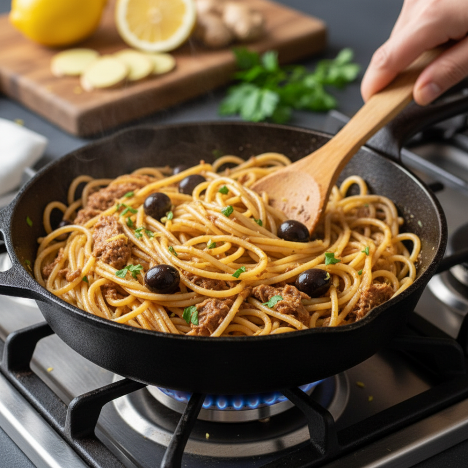 Quando ho poco tempo preparo questo sugo: tonno, olive e limone