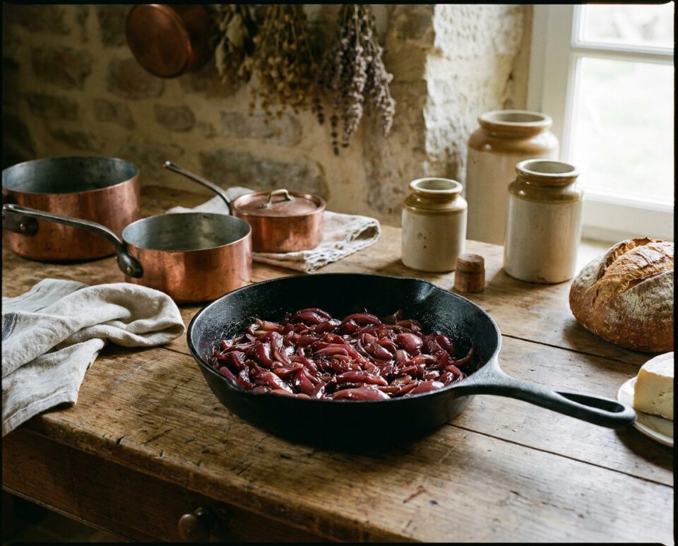 Cipolle rosse caramellate in padella, facili, veloci e perfette con formaggi, carne e salumi