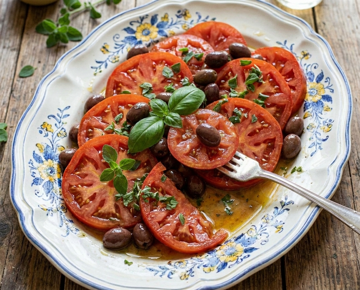 Pomodori marinati alla ligure con olive taggiasche: il contorno estivo che profuma di Mediterraneo