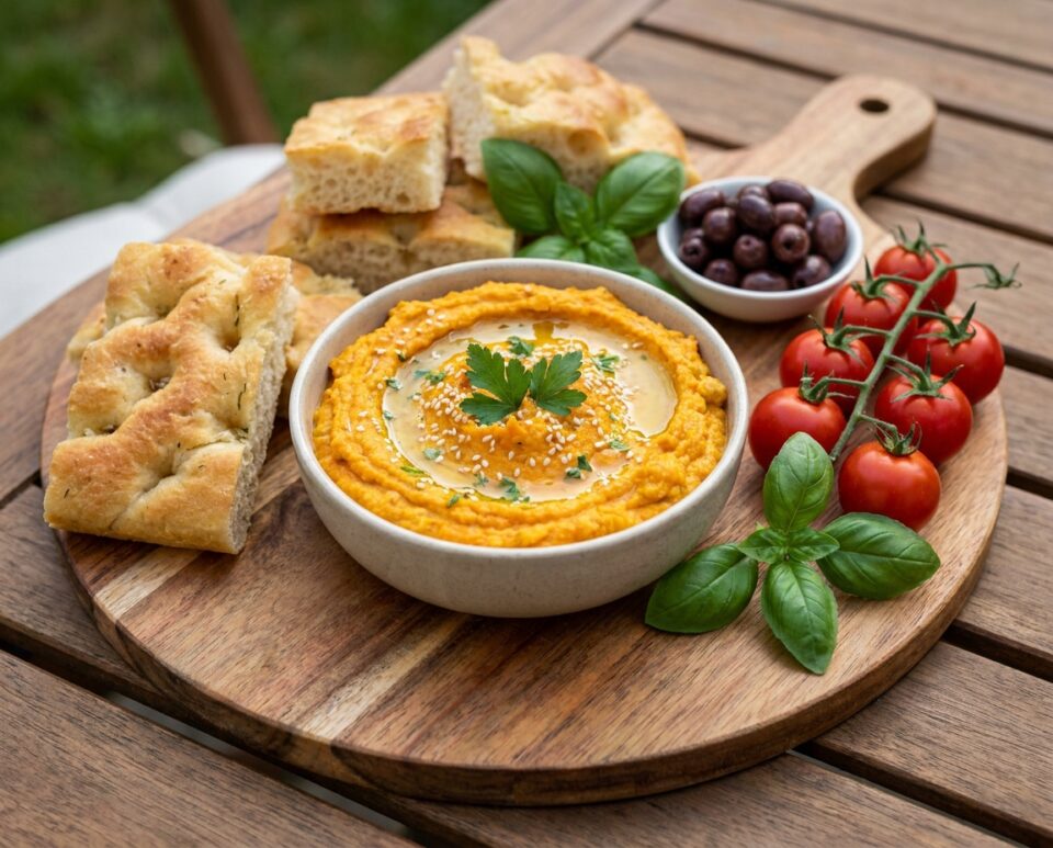 Hummus di ceci e carote: la crema colorata e leggera perfetta per aperitivi, crostini e verdure crude