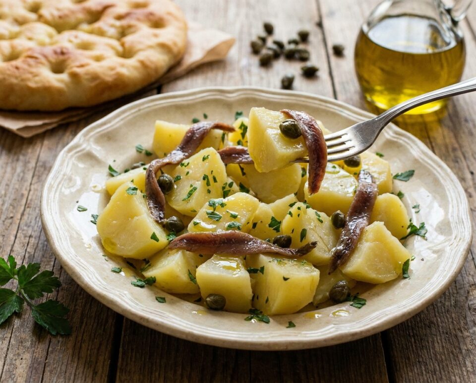 Insalata di patate con acciughe e capperi