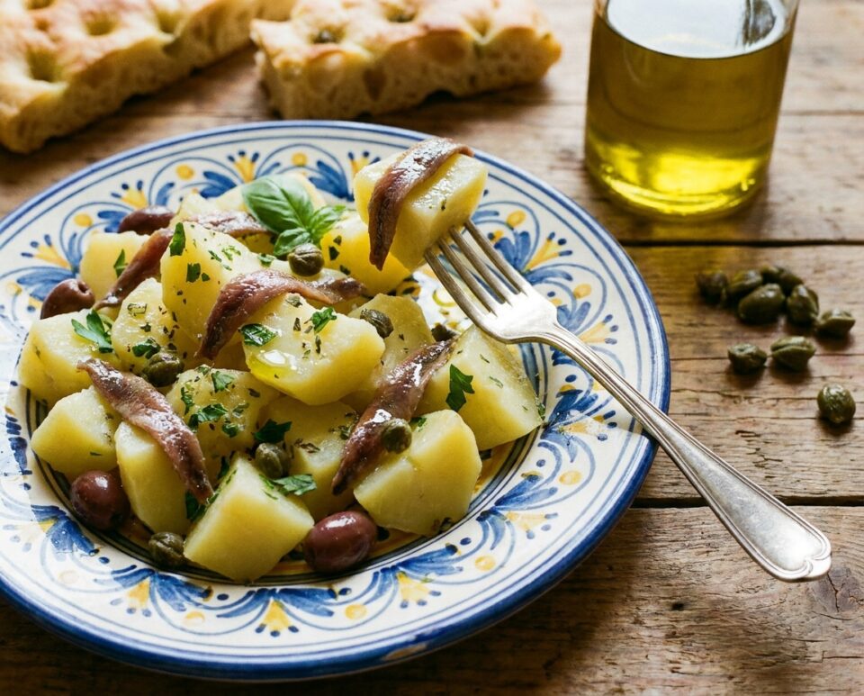 Insalata di patate con acciughe e capperi