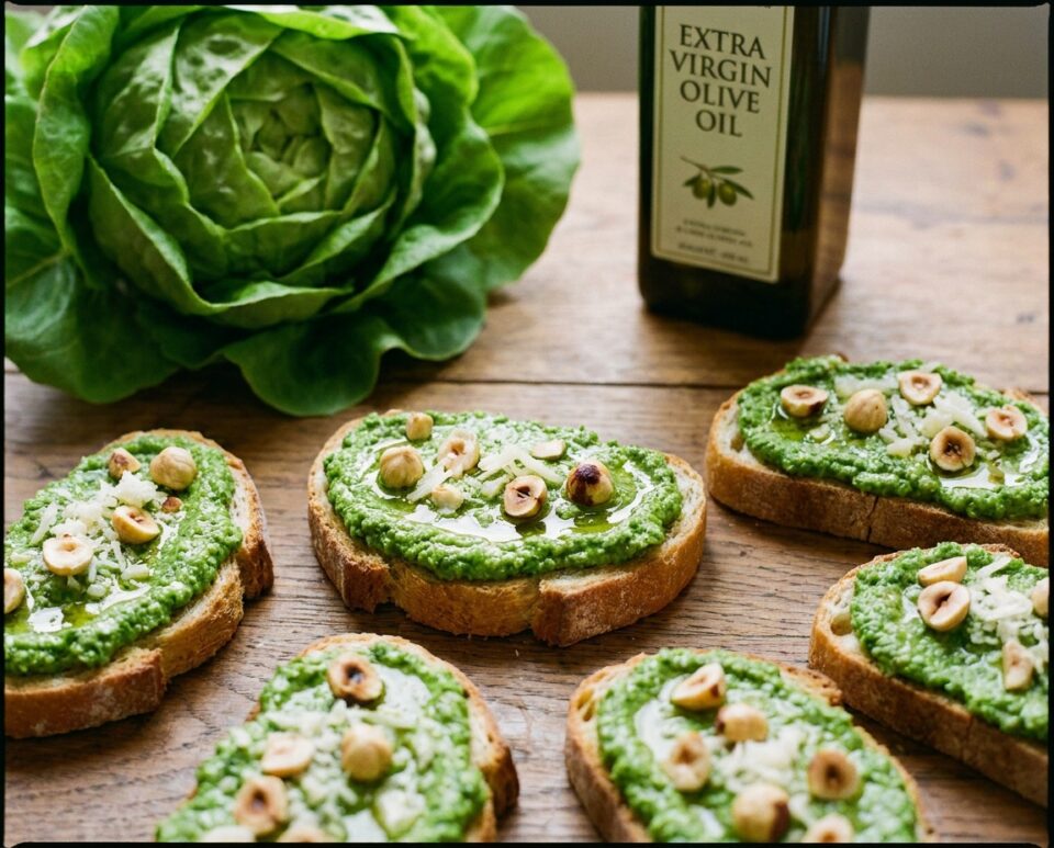 Bruschette con pesto di lattuga