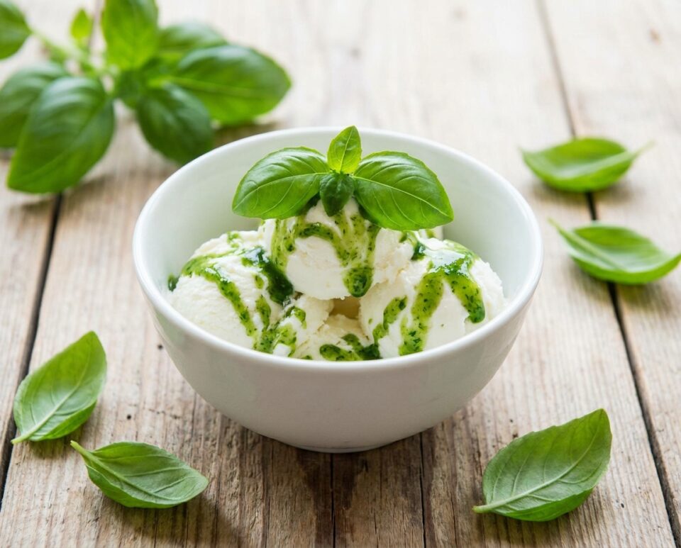 Sciroppo la basilico su gelato
