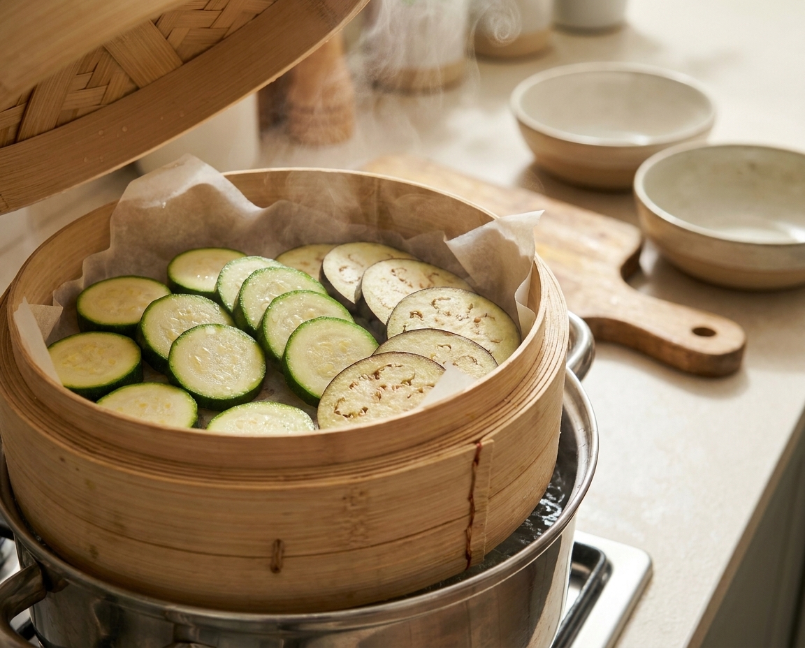 Cuocere melanzane e zucchine a vapore
