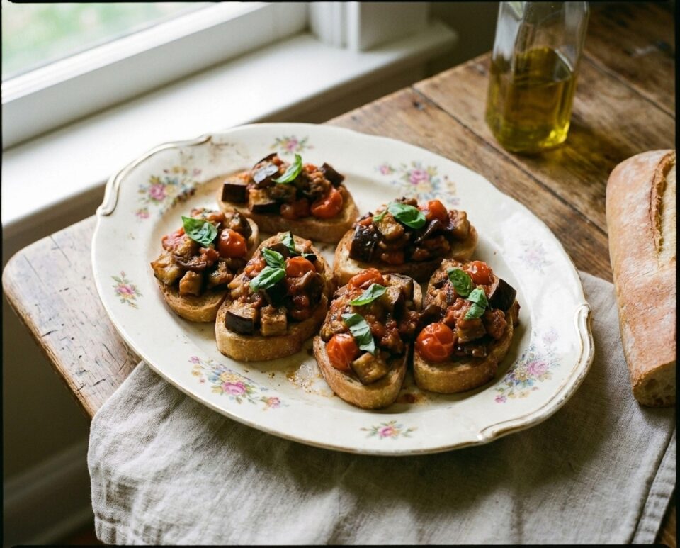 Bruschette con melanzane a funghetto