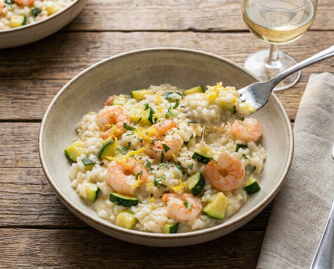 Risotto gamberi e zucchine: cremoso, profumato al limone e facilissimo