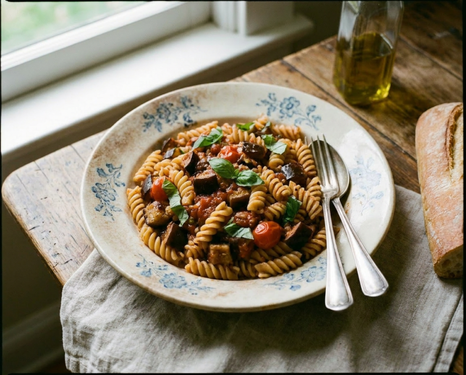 Pasta con melanzane a funghetto