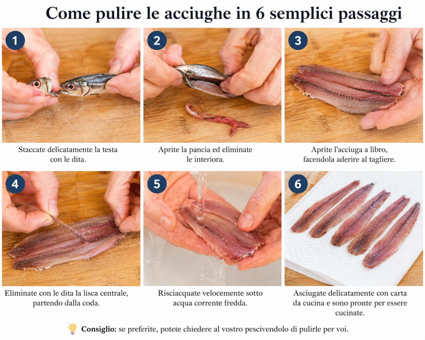 Come pulire le acciughe