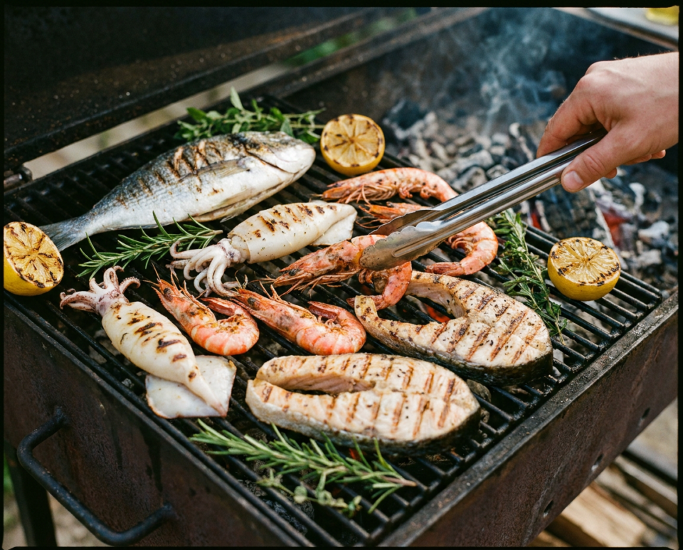Grigliata mista di pesce con gamberoni calamari e pesce