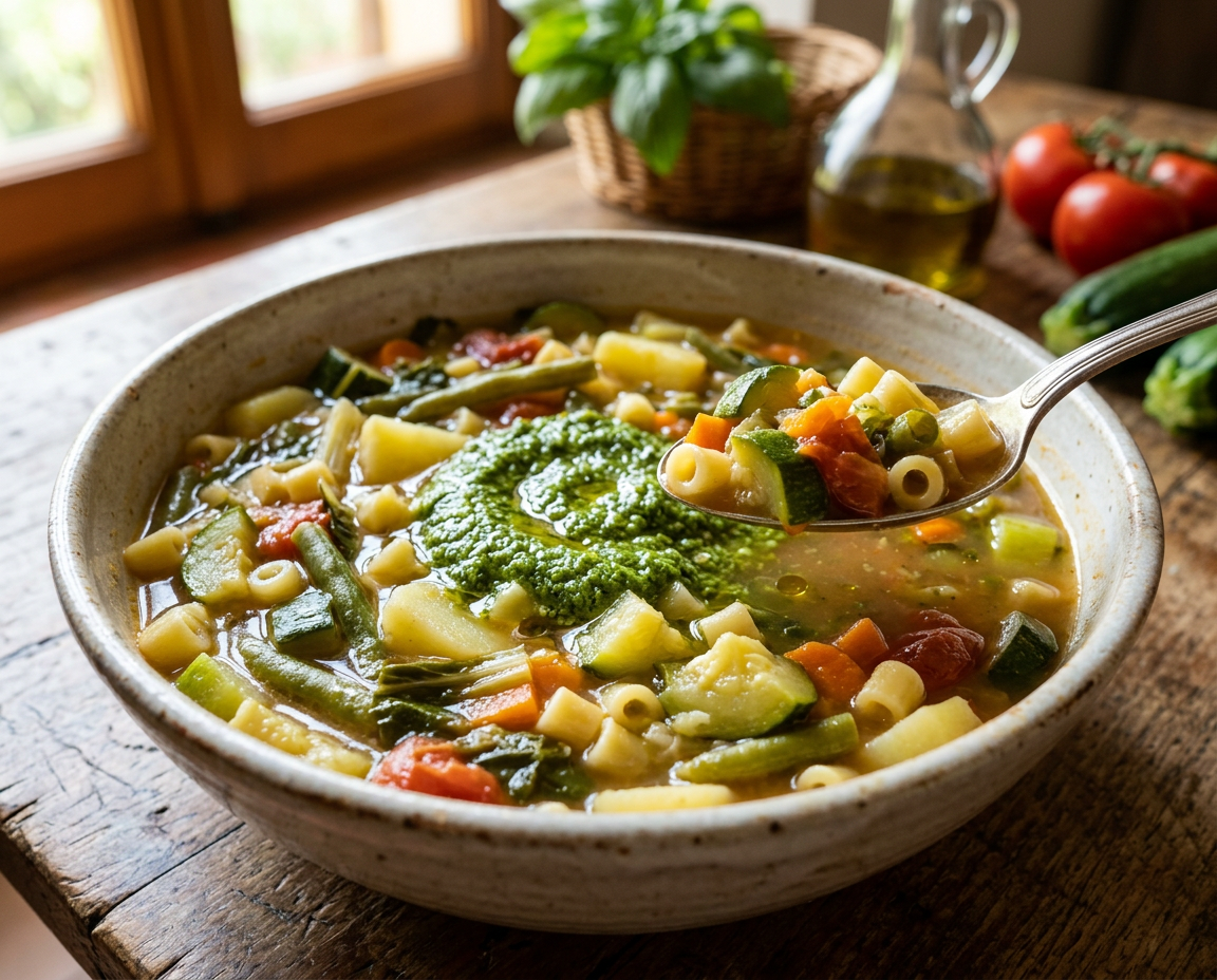 Minestrone di fine estate in pentola a pressione: tante verdure e pesto