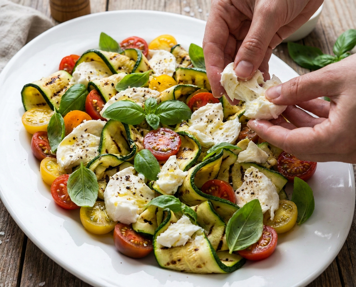 Unire la mozzarella spezzata a mano
