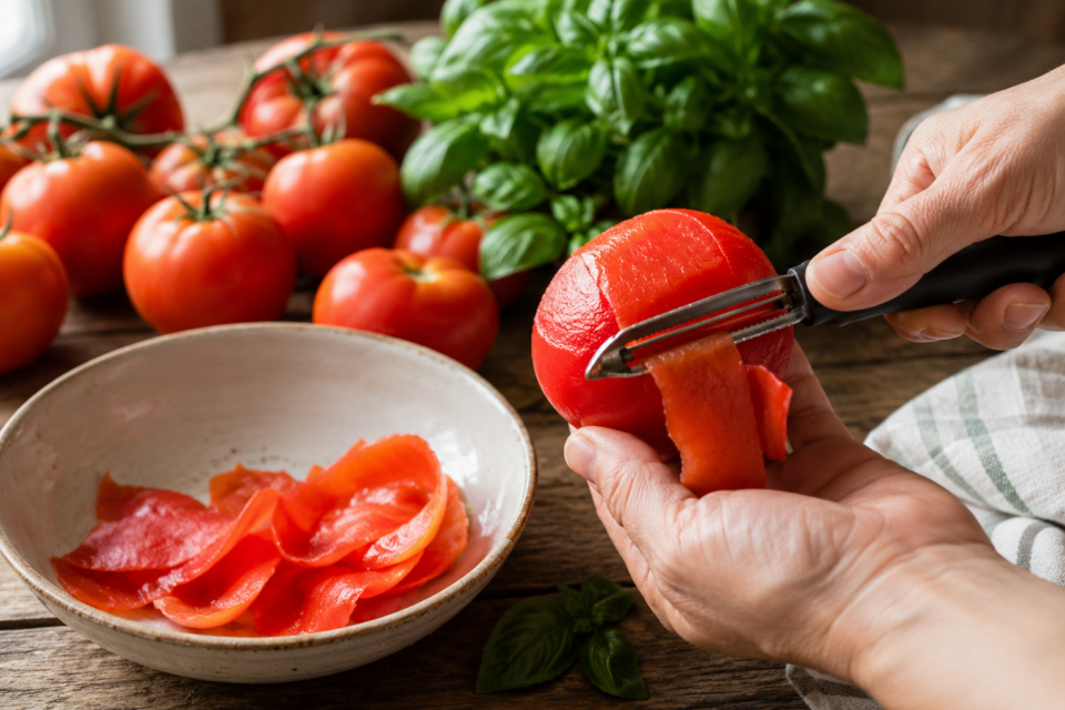 Eliminare la buccia dei pomodori utilizzando un pelapatate