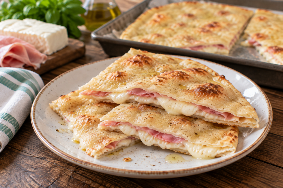 Focaccia ripiena con prosciutto e stracchino senza lievito