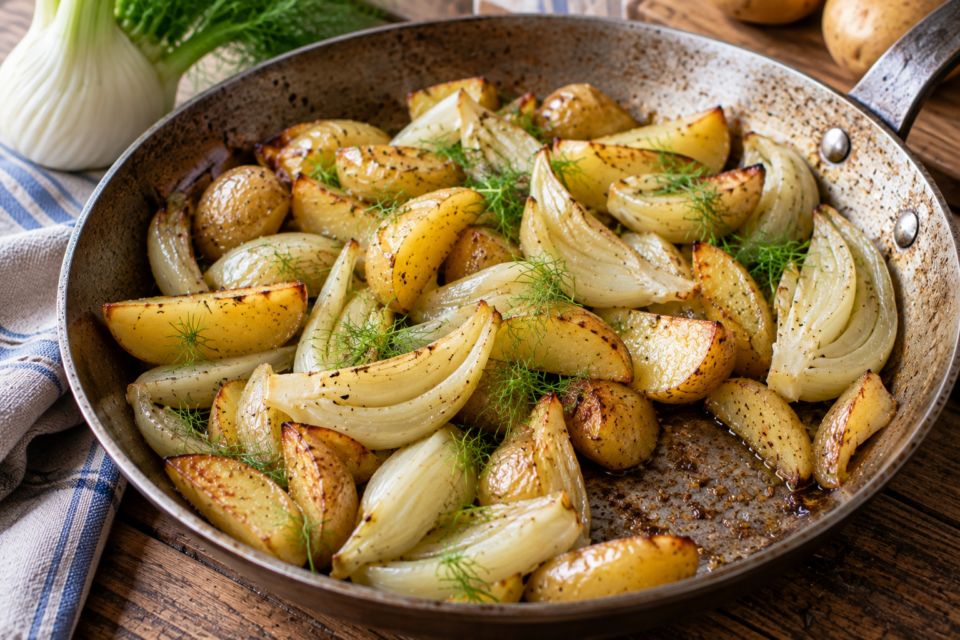 Servite i vostri finocchi e patate in padella ben caldi.