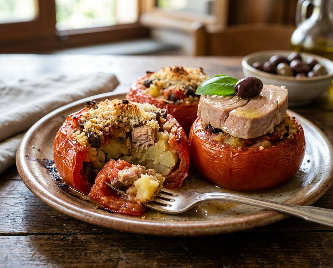 Pomodori ripieni di patate e tonno: gratinati e irresistibili