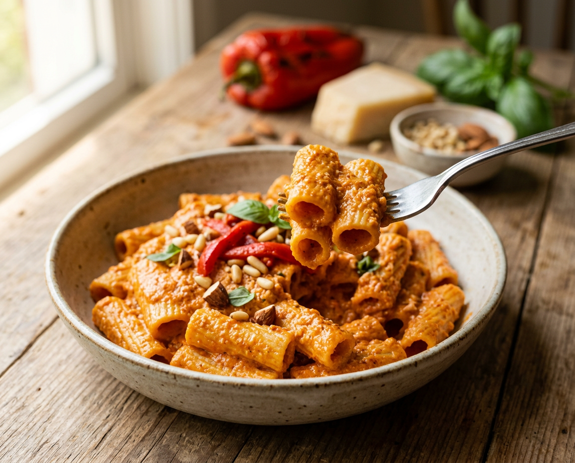 Pasta con pesto di peperoni: cremosa, profumata e facilissima