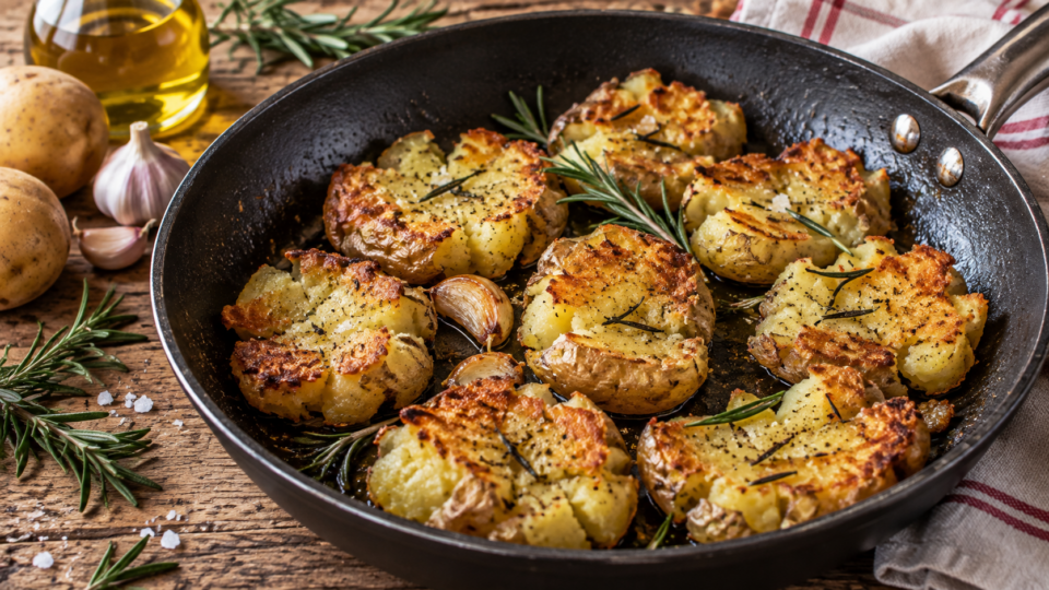 Patate lesse schiacciate in padella: dorate fuori e morbide dentro