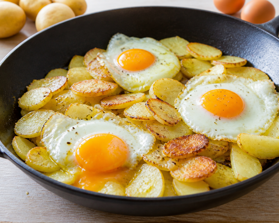 Patate e uova in padella: la cena economica pronta in 30 minuti