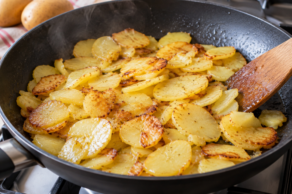 Cuocete le patate in padella