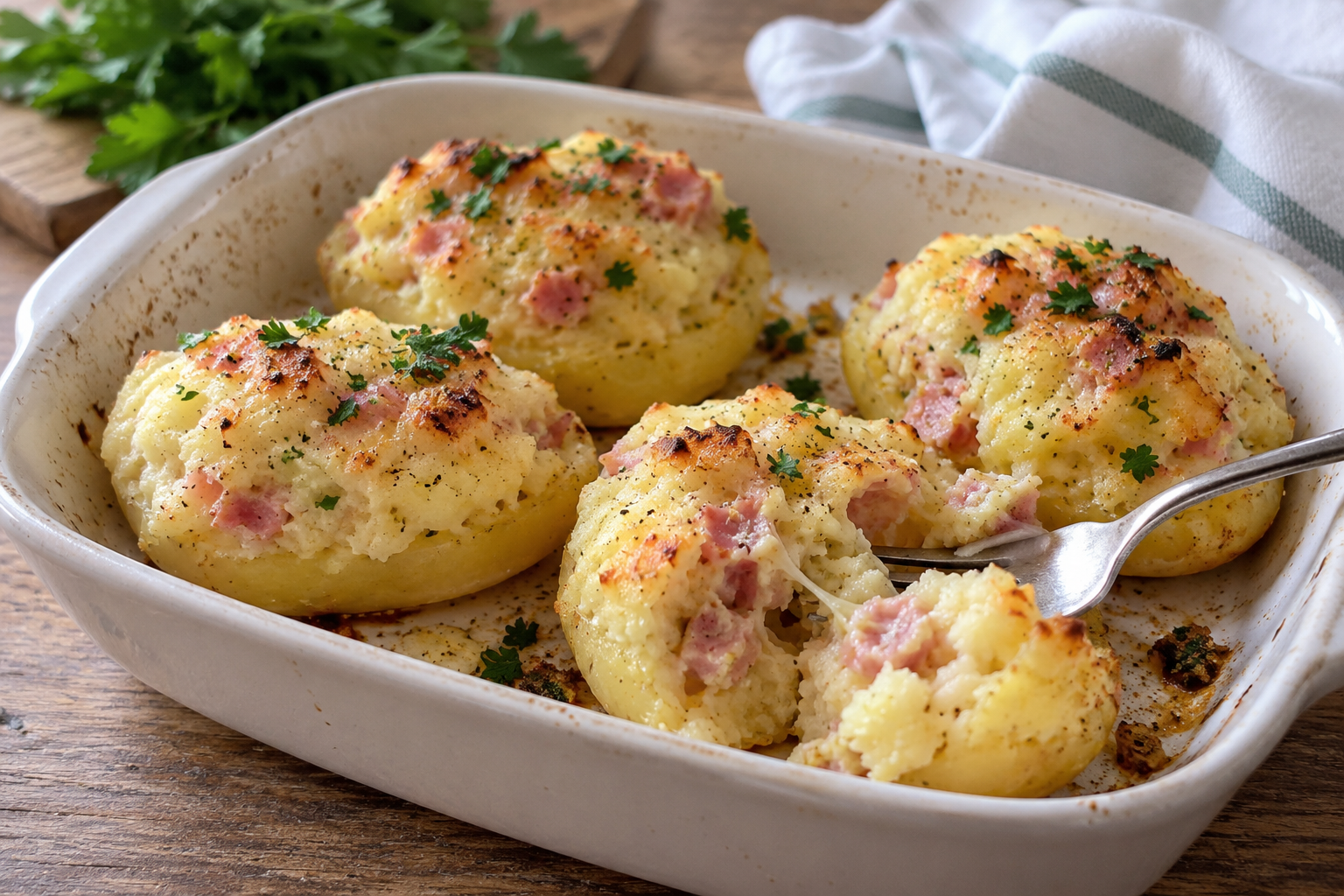 Patate ripiene di prosciutto e formaggio: filanti e gratinate al forno