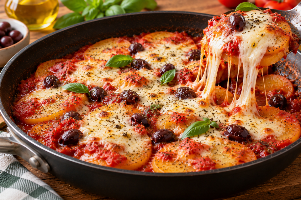 Patate alla pizzaiola filanti in padella