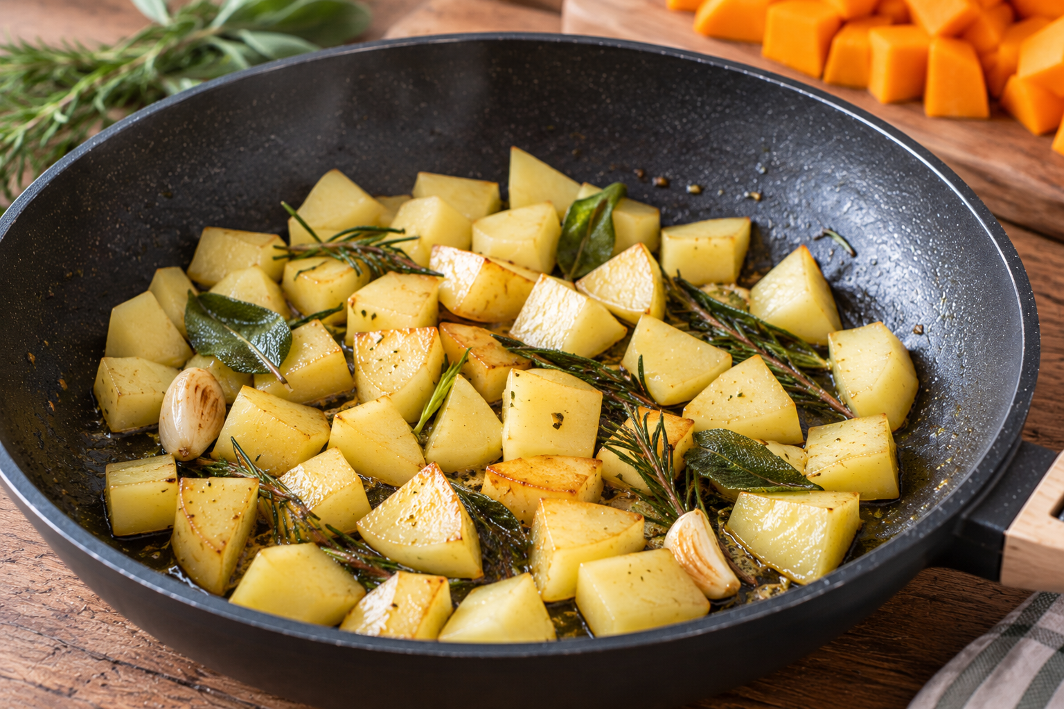Patate dorate con aglio ed erbe aromatiche