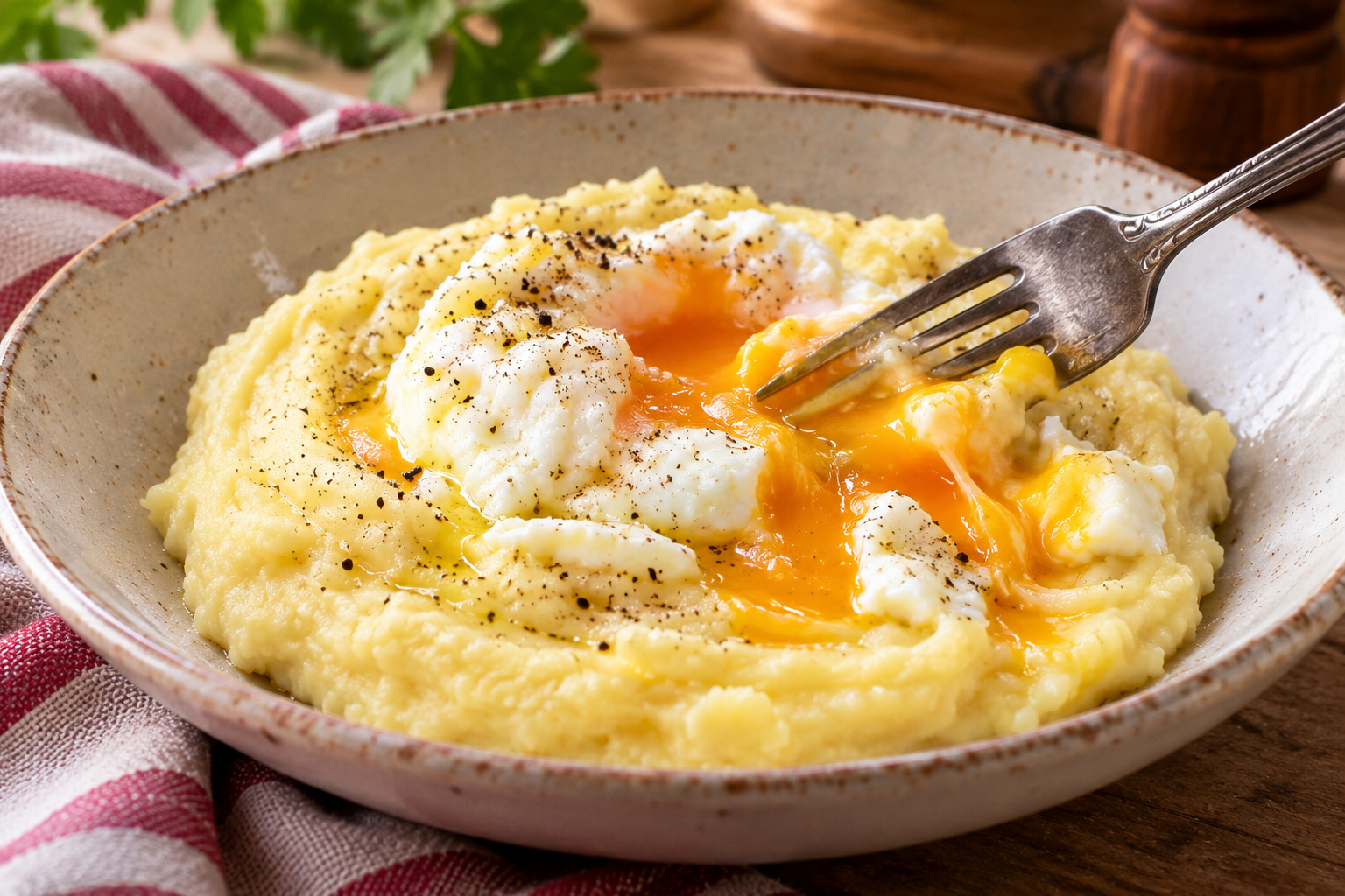 Purè di patate con uovo alla coque: il piatto cremoso che sa di casa