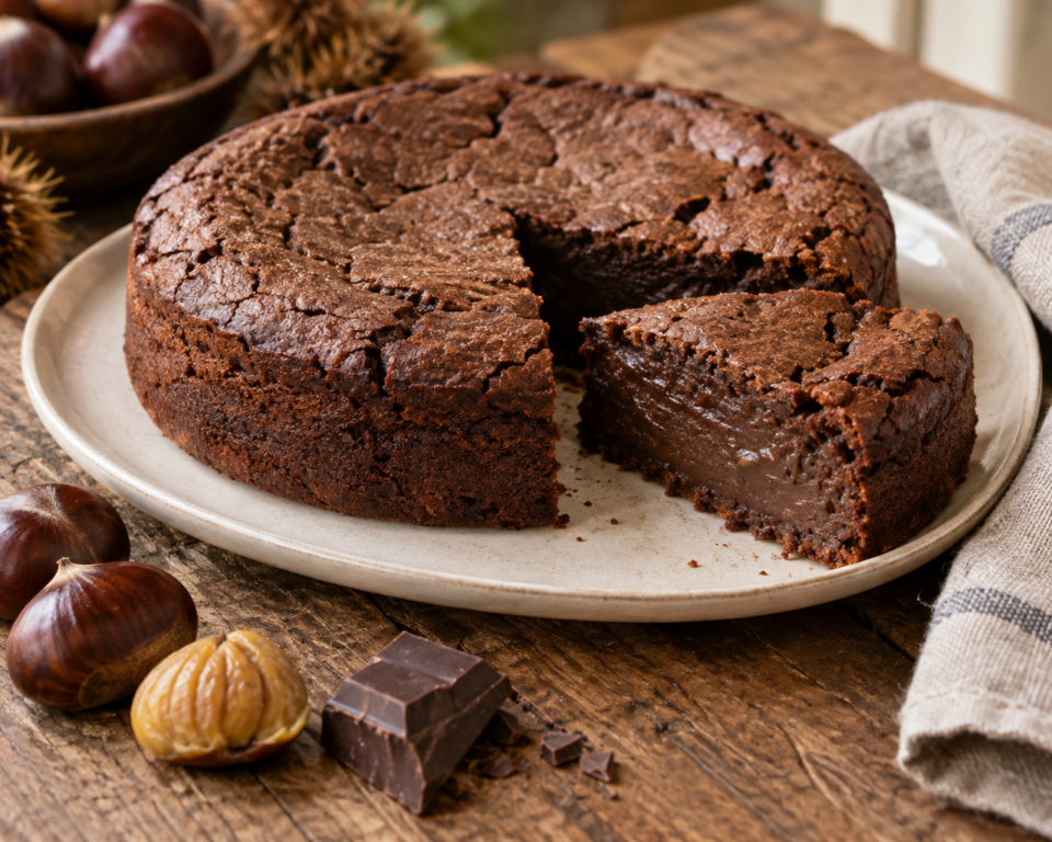 Torta cremosa di castagne e cioccolato senza farina
