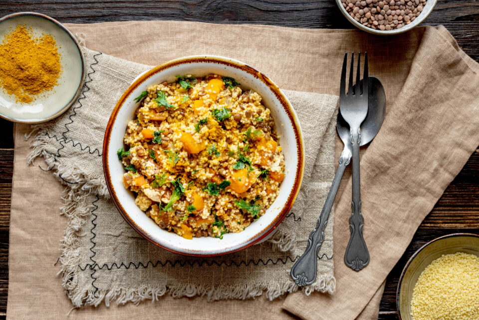 cous cous con zucca e lenticchie