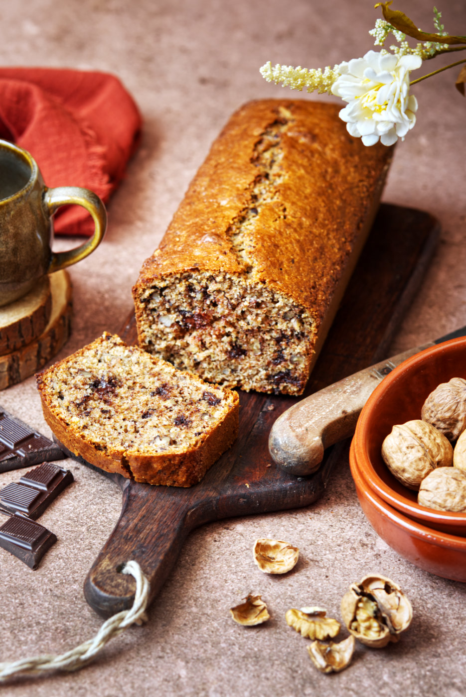 plumcake integrale con noci e cioccolato