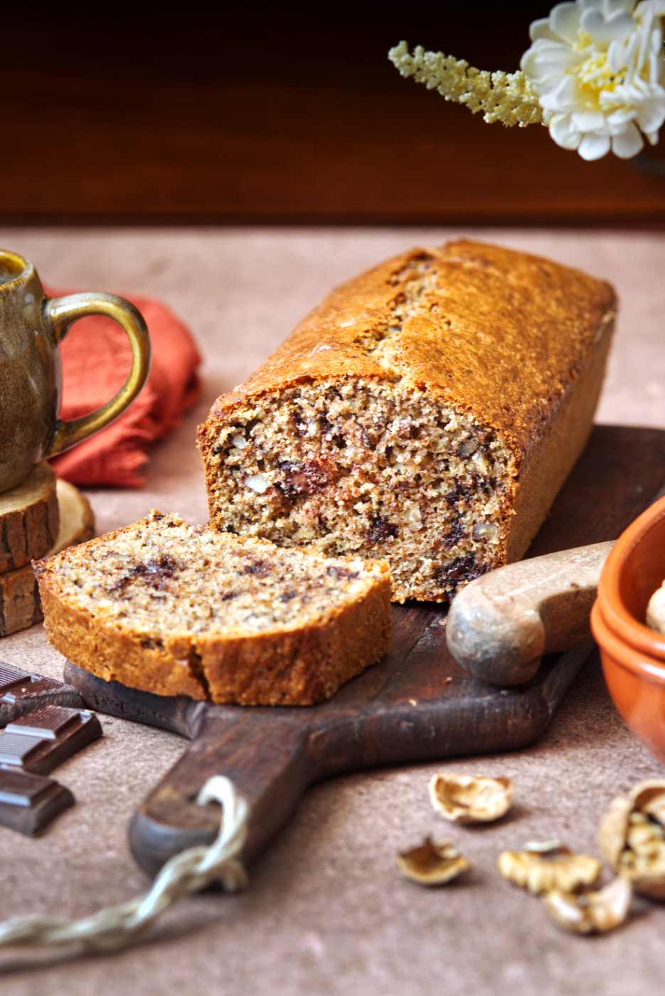 plumcake integrale con noci e cioccolato