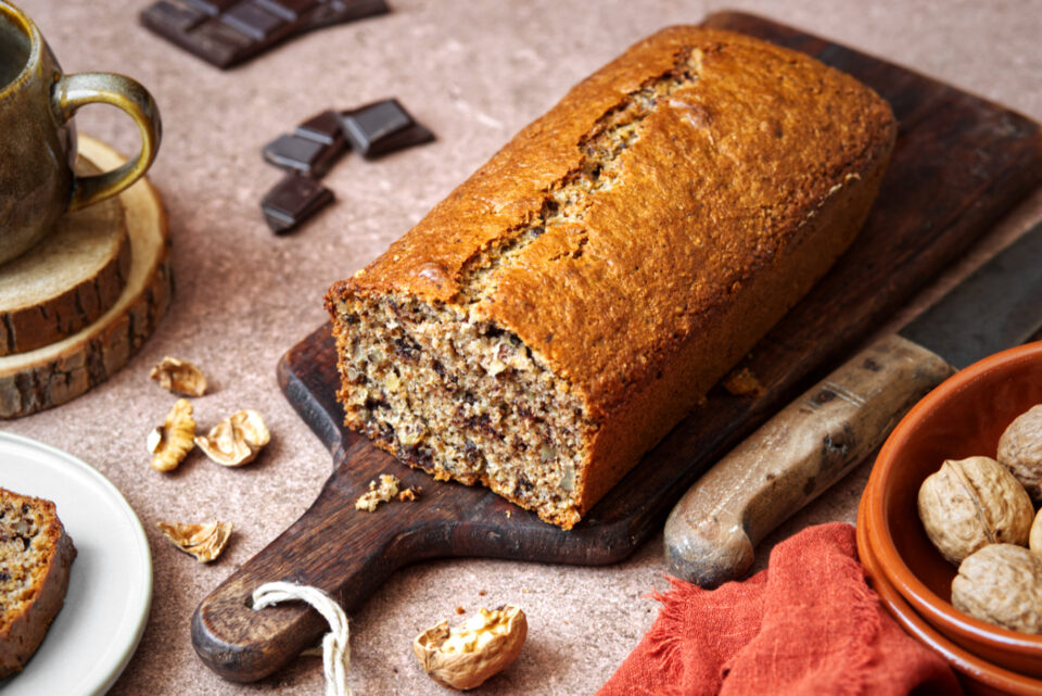 plumcake integrale con noci e cioccolato