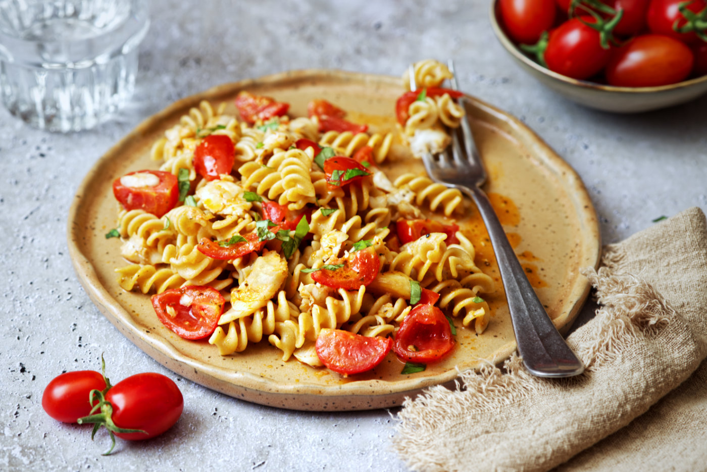 pasta con merluzzo e pomodorini