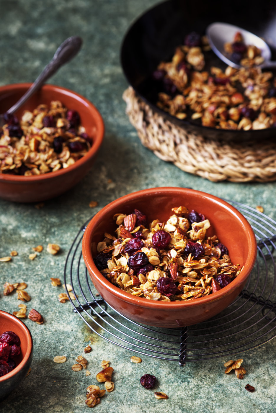 granola in padella con mirtilli rossi