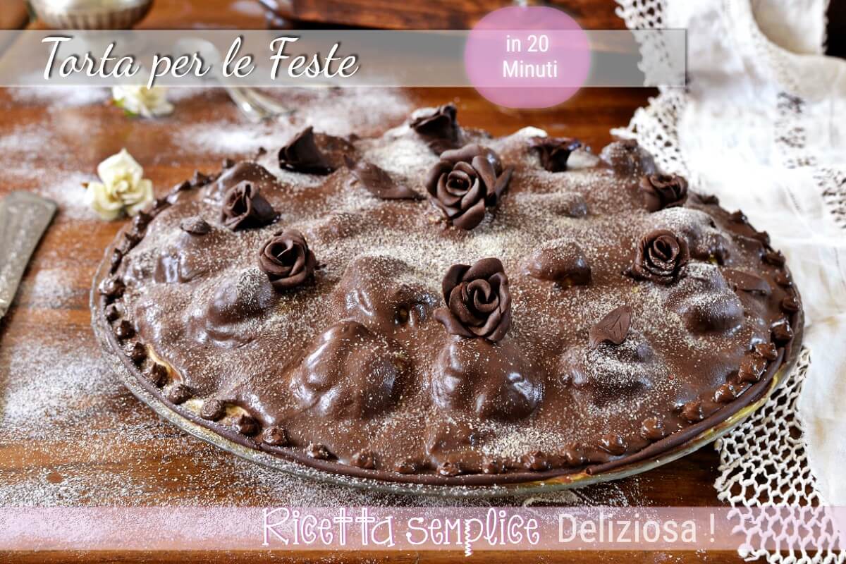 Torta cremosa senza forno con bignè e cioccolato, pronta in 20 minuti.
