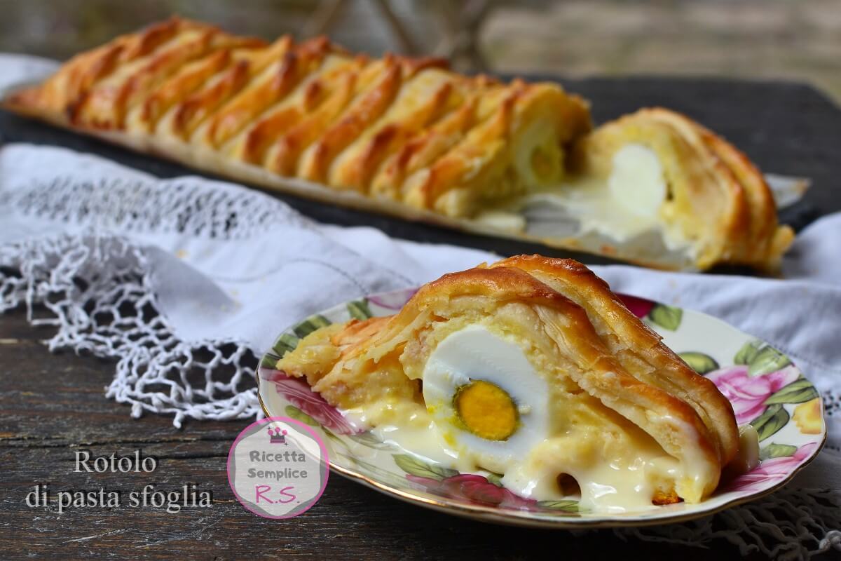 Rotolo di Pasqua sfogliato con uova: filante e irresistibile, con un ripieno cremoso di uova sode e formaggio.