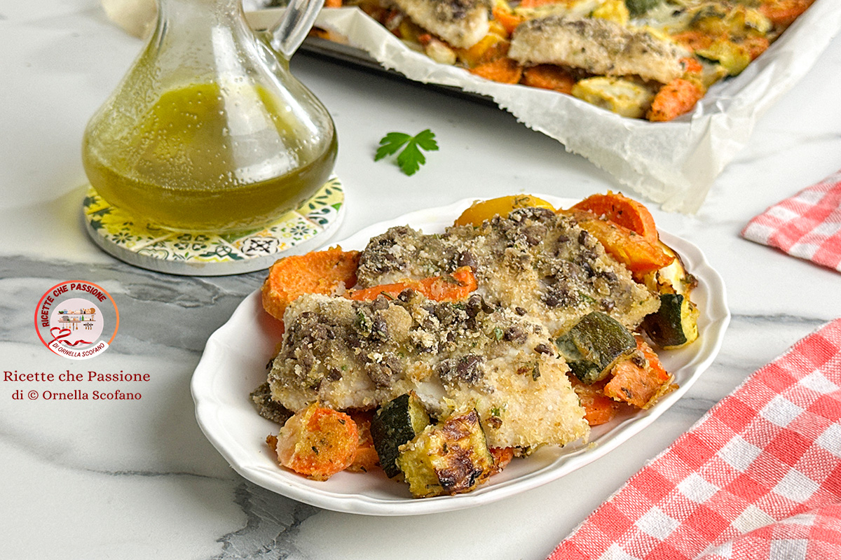 ricetta merluzzo gratinato alle olive con verdure al forno