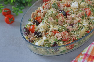 Cous cous freddo con pomodorini tonno e feta