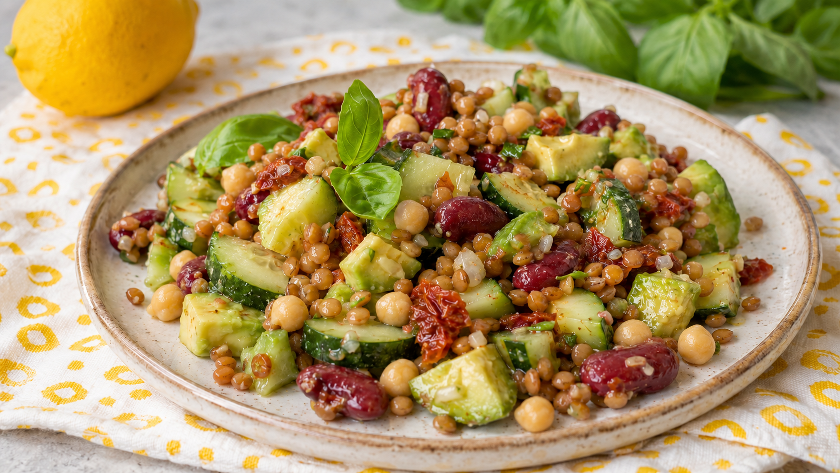 Insalata di lenticchie e fagioli rossi con avocado