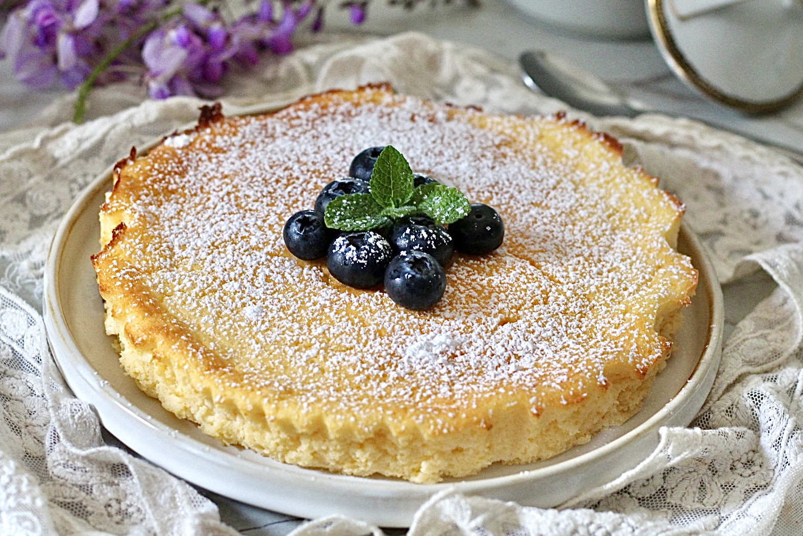 Torta cremosa mirtilli e ricotta, senza farina, si scioglie in bocca!
