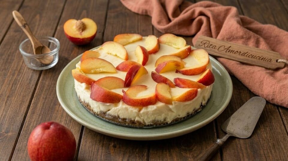 Cheesecake alla pesca senza panna e zucchero