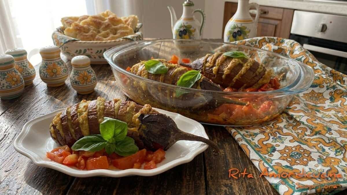 Melanzane a fisarmonica ripiene di pesce spada