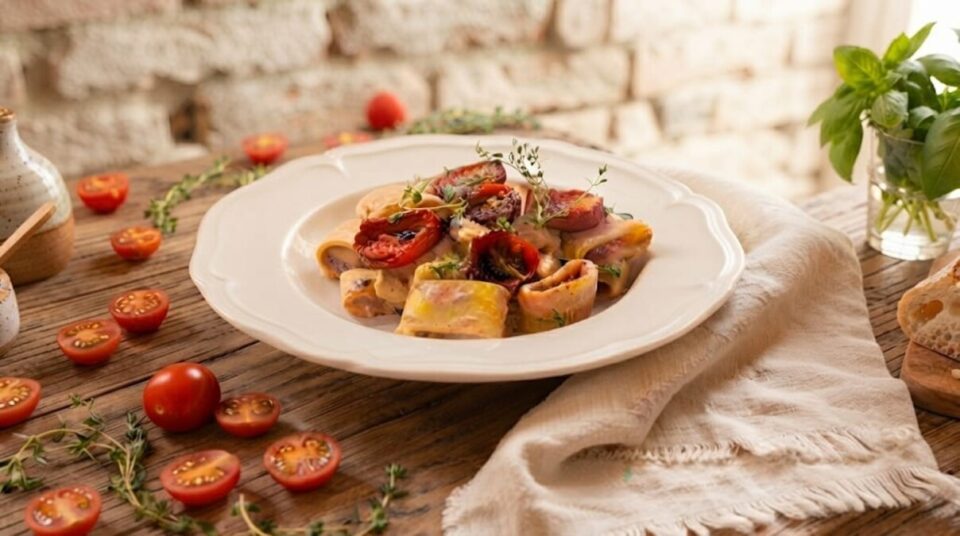 Calamarata con crema di pomodorini confit