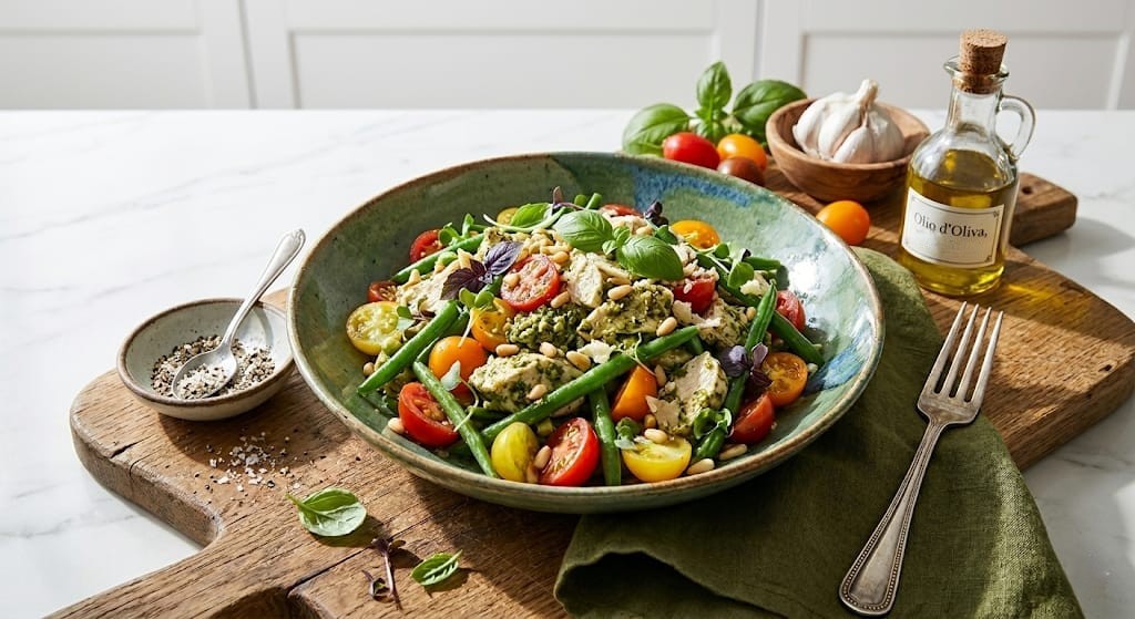 Insalata di pollo pesto e pomodorini