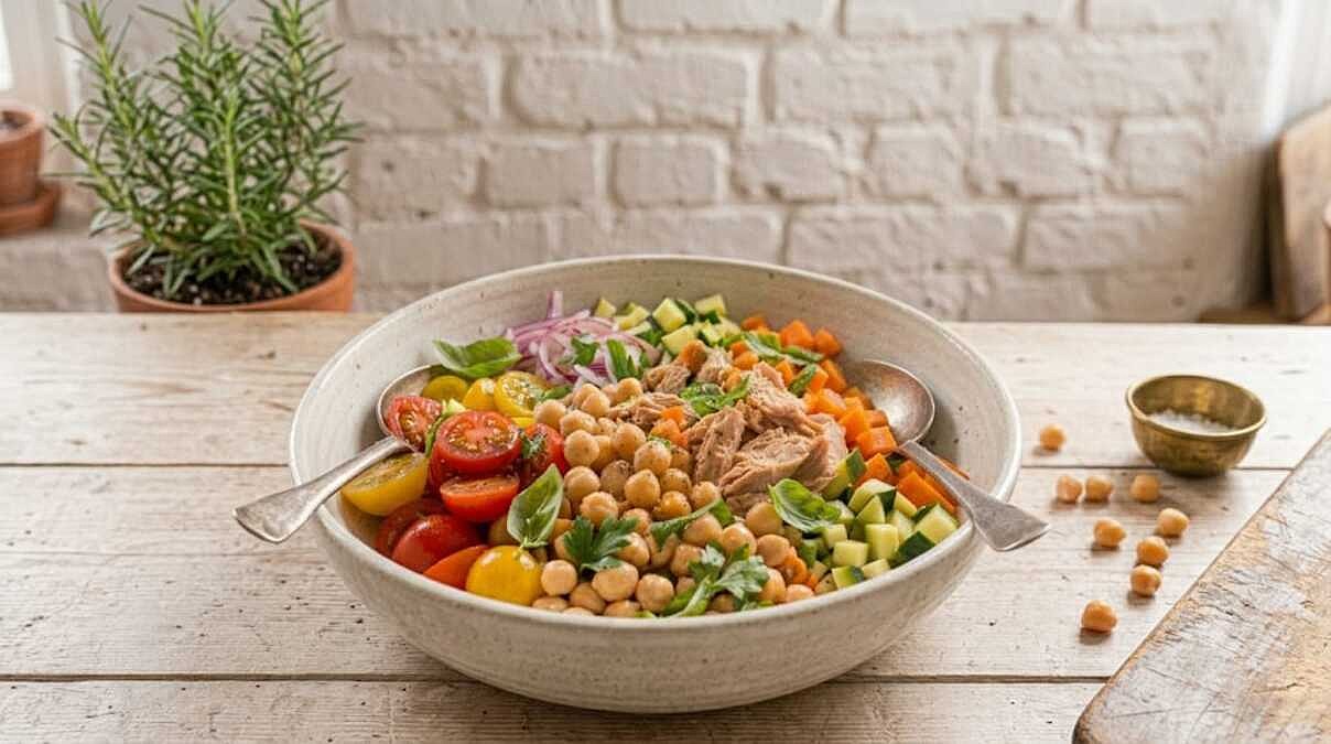 Insalata mista con ceci tonno e verdure