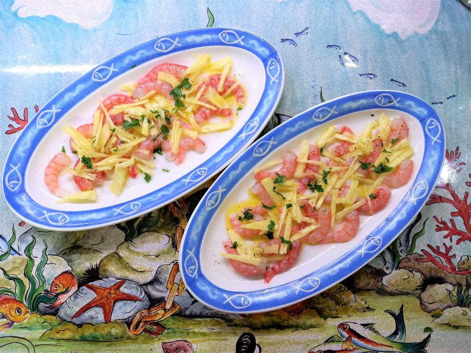 Gamberetti marinati con zeste di ananas