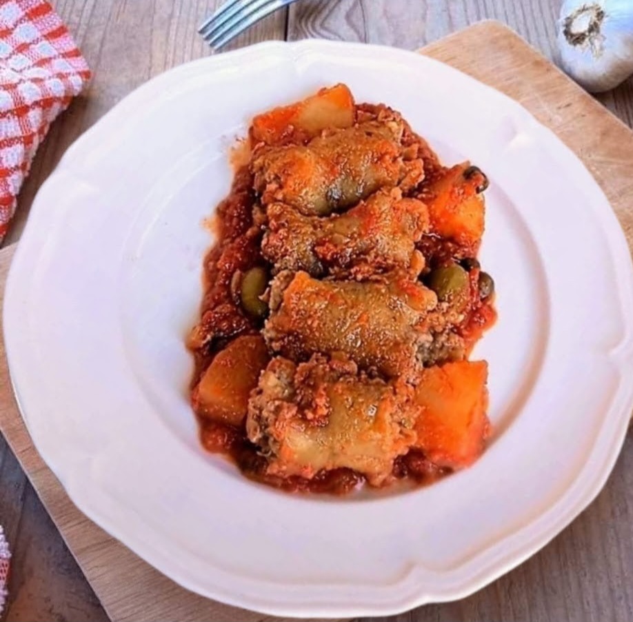 Involtini di trippa di baccalà alla Messinese