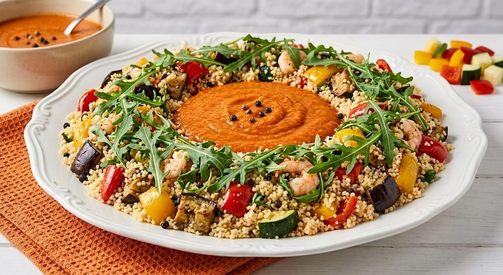 Couscous con gamberi e verdure in salsa agrodolce