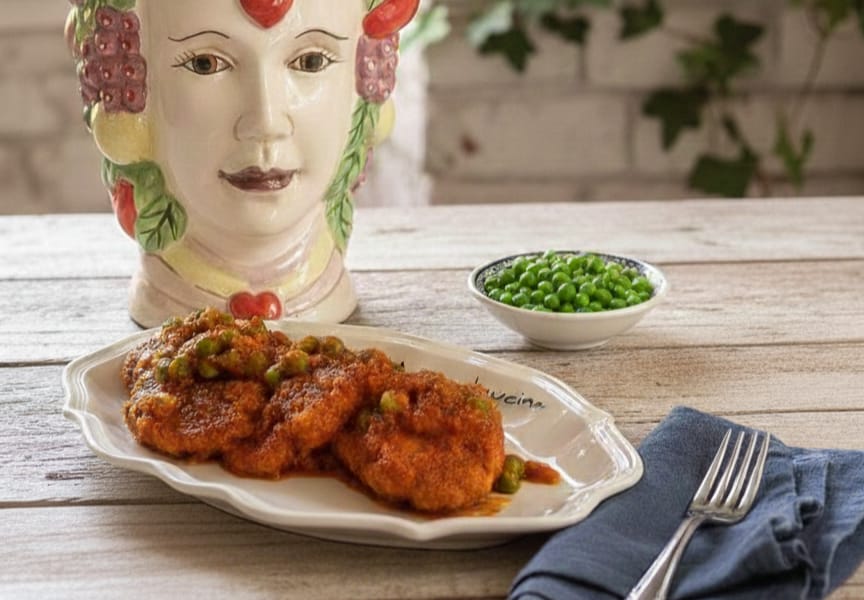Sarde a beccafico al sugo con pisellini